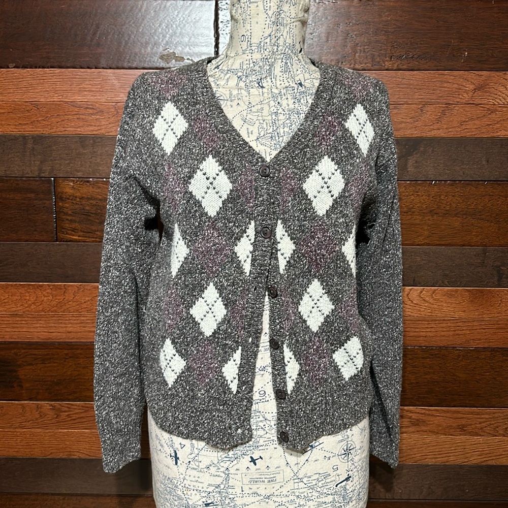 Vintage Paris Sports Club Long Sleeve Gray Cardigan Sweater